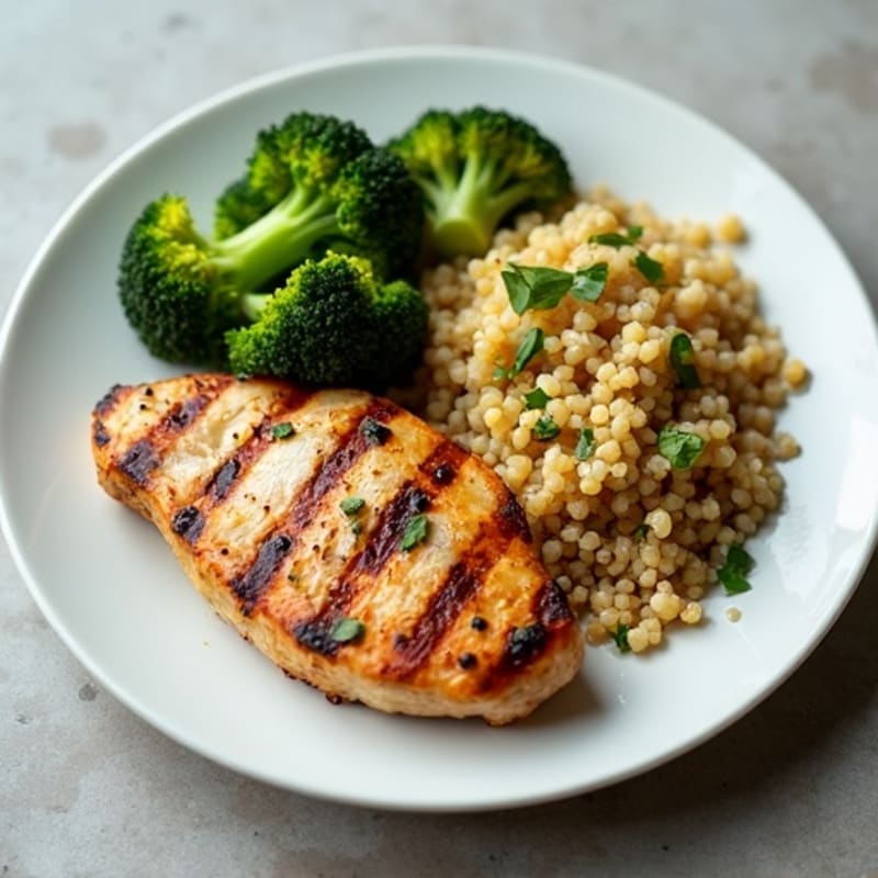 Grilled Chicken Breast with Roasted Broccoli and Quinoa