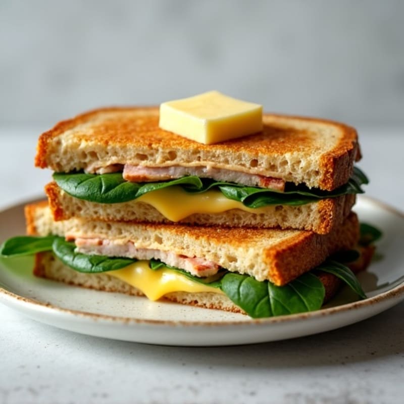 Crispy Whole Grain Grilled Cheese with Lean Turkey and Fresh Spinach