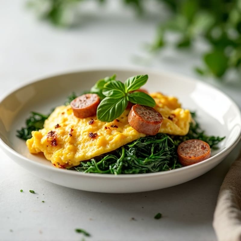 Egg White and Turkey Sausage Scramble with Sautéed Spinach