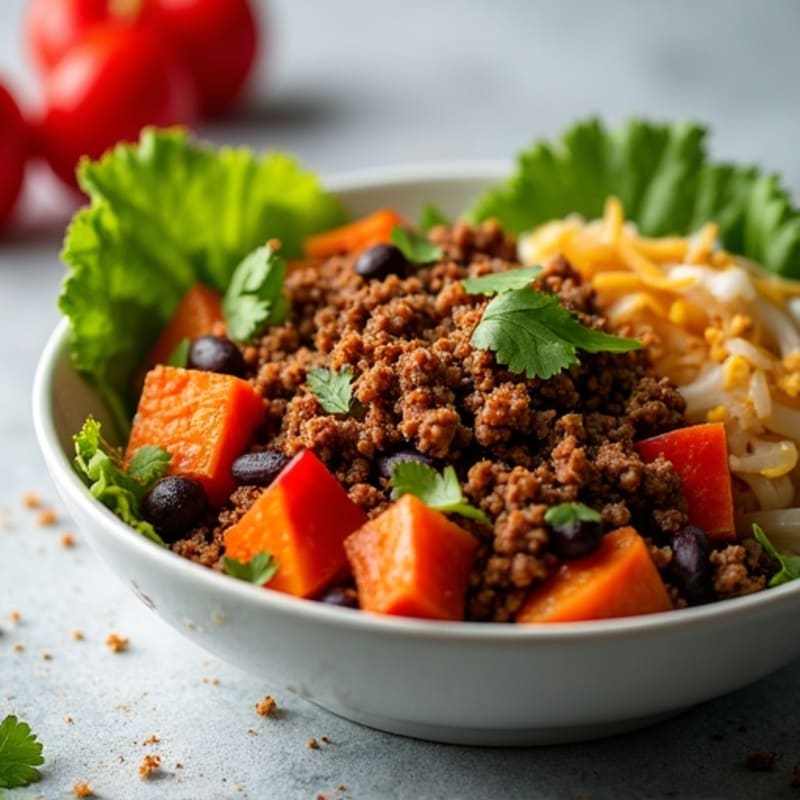Spicy Taco Sweet Potato Bowl with Seasoned Ground Beef