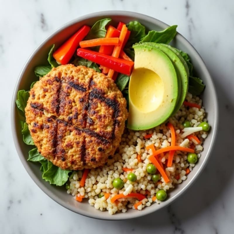 Grilled Turkey Burger Bowl with Quinoa and Crunchy Slaw