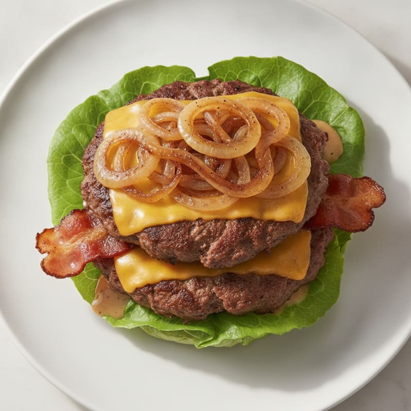 Double Bacon Cheeseburger with Caramelized Onions