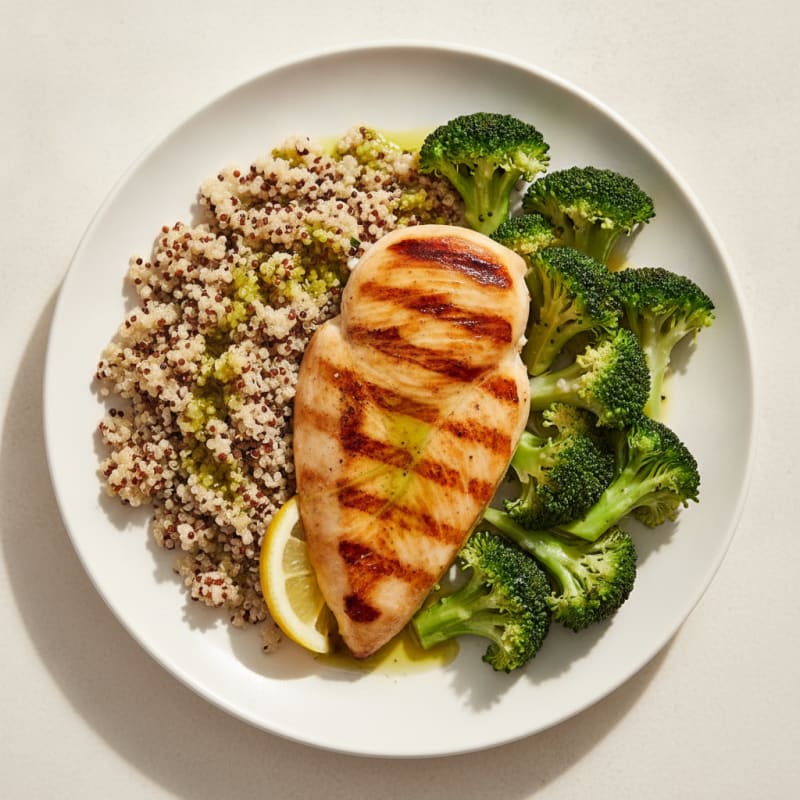 Grilled Chicken Breast with Quinoa and Steamed Broccoli