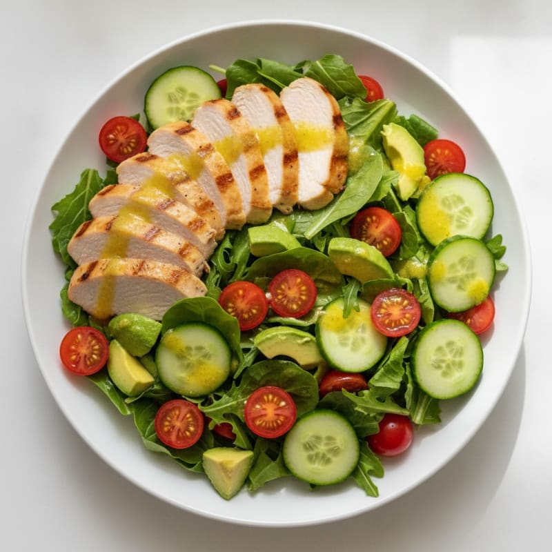 Grilled Turkey Breast Salad with Cherry Tomatoes and Cucumber
