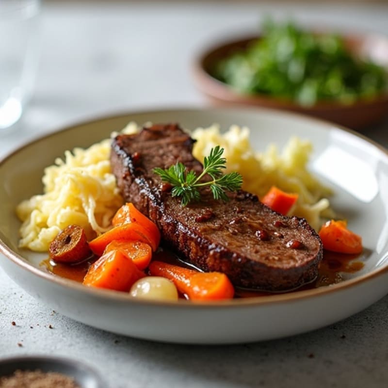Lean Braised Brisket with Tender Cabbage and Roasted Root Vegetables