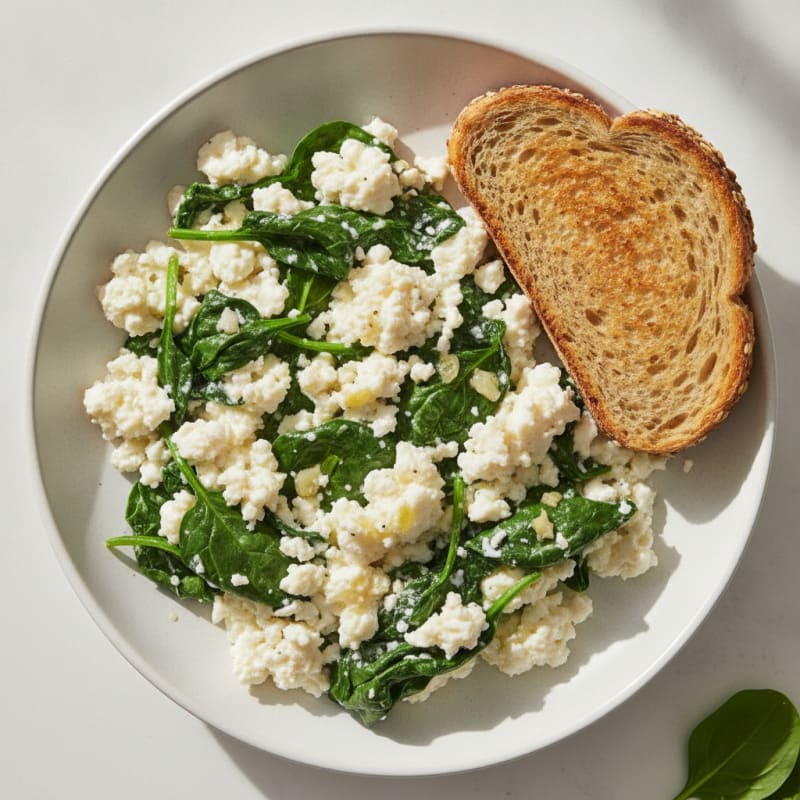 Egg White and Cottage Cheese Scramble with Sautéed Spinach