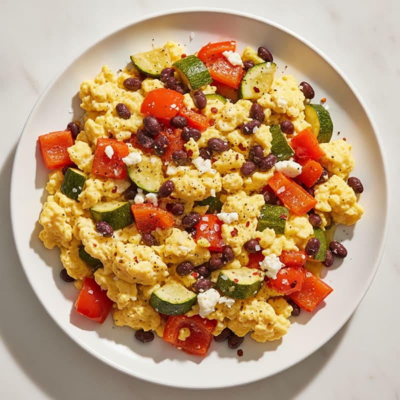 Hearty Scrambled Eggs with Roasted Vegetables