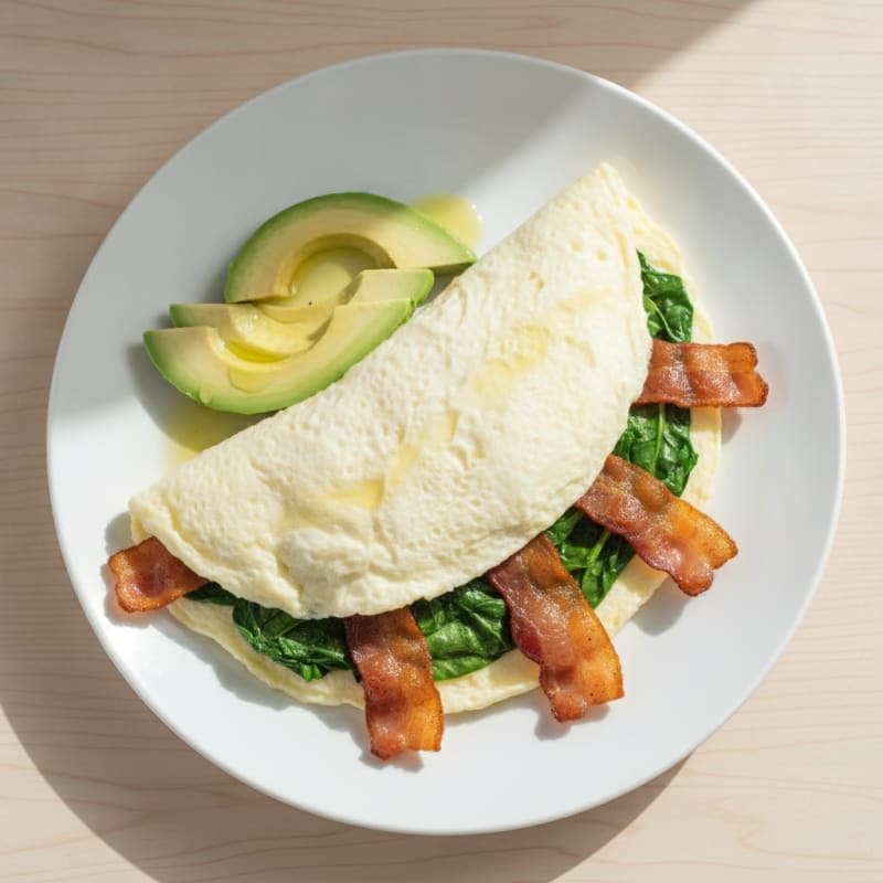 Egg White Spinach Omelette with Turkey Bacon