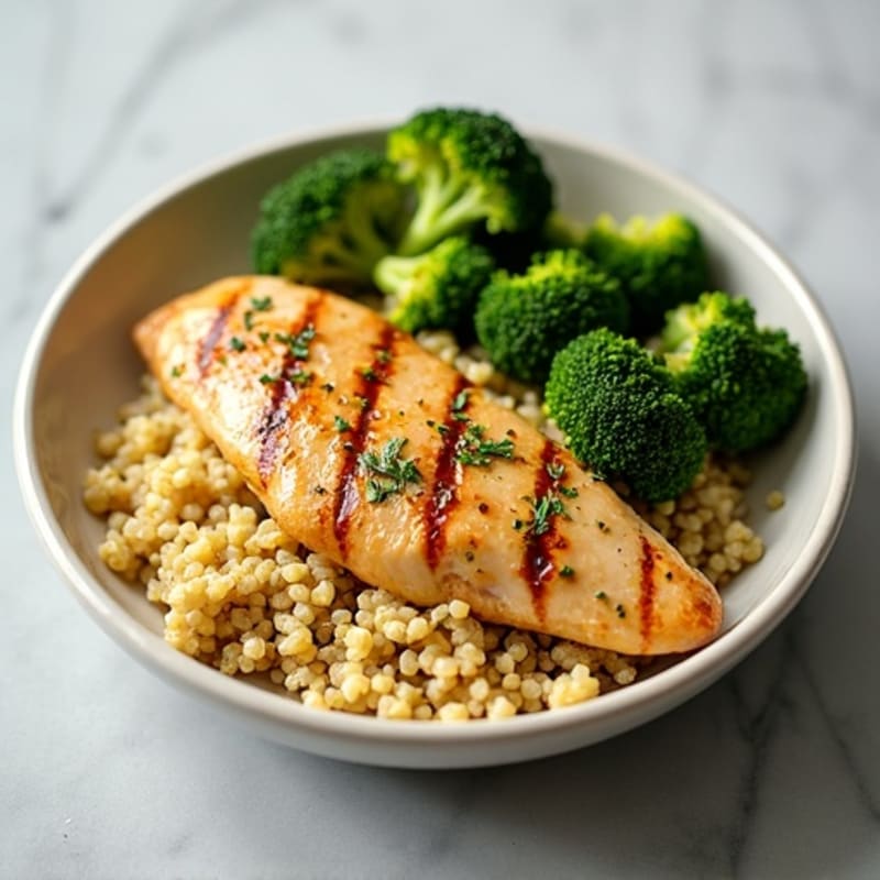 Grilled Lemon-Garlic Chicken Breast with Quinoa and Roasted Broccoli