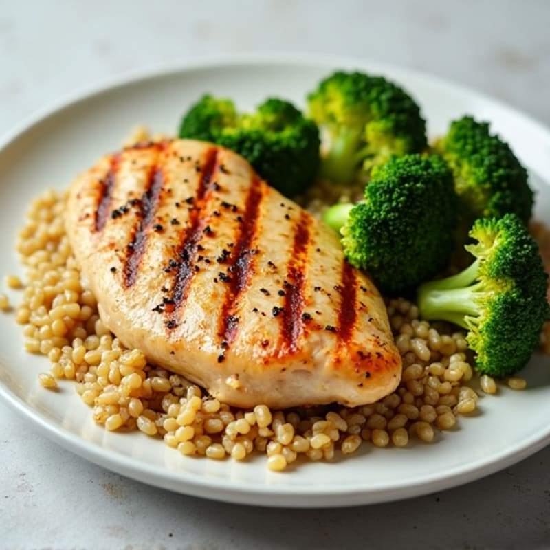 Grilled Chicken Breast with Roasted Broccoli and Quinoa