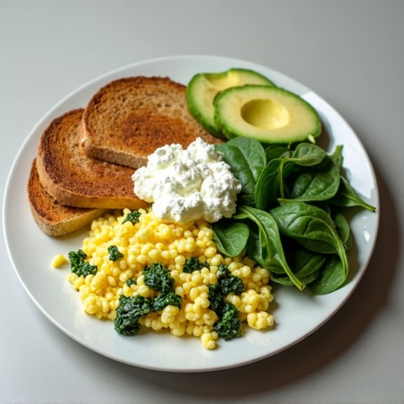 Egg White and Spinach Scramble with Cottage Cheese