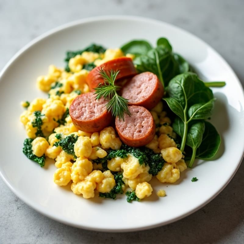 Egg White Scramble with Turkey Sausage and Spinach