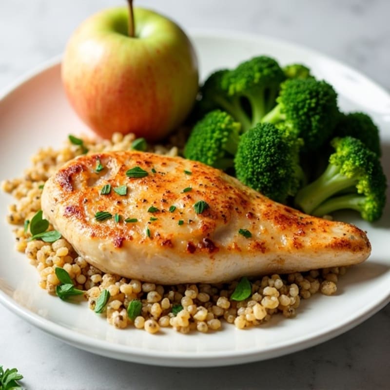 Roasted Chicken Breast with Herb-Seasoned Quinoa and Steamed Broccoli