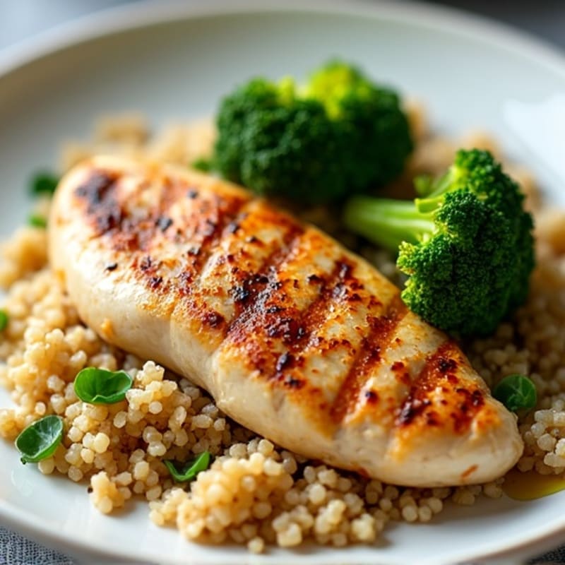 Grilled Chicken Breast with Quinoa and Roasted Broccoli