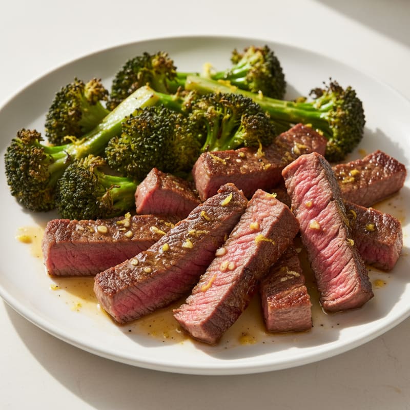 Seared Lean Beef Strips with Roasted Broccoli