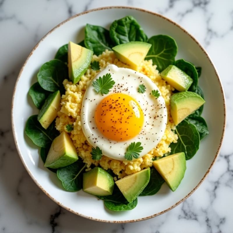 Fluffy Egg and Spinach Scramble with Fresh Avocado