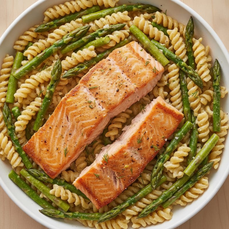Lemon-Dill Salmon Pasta with Asparagus