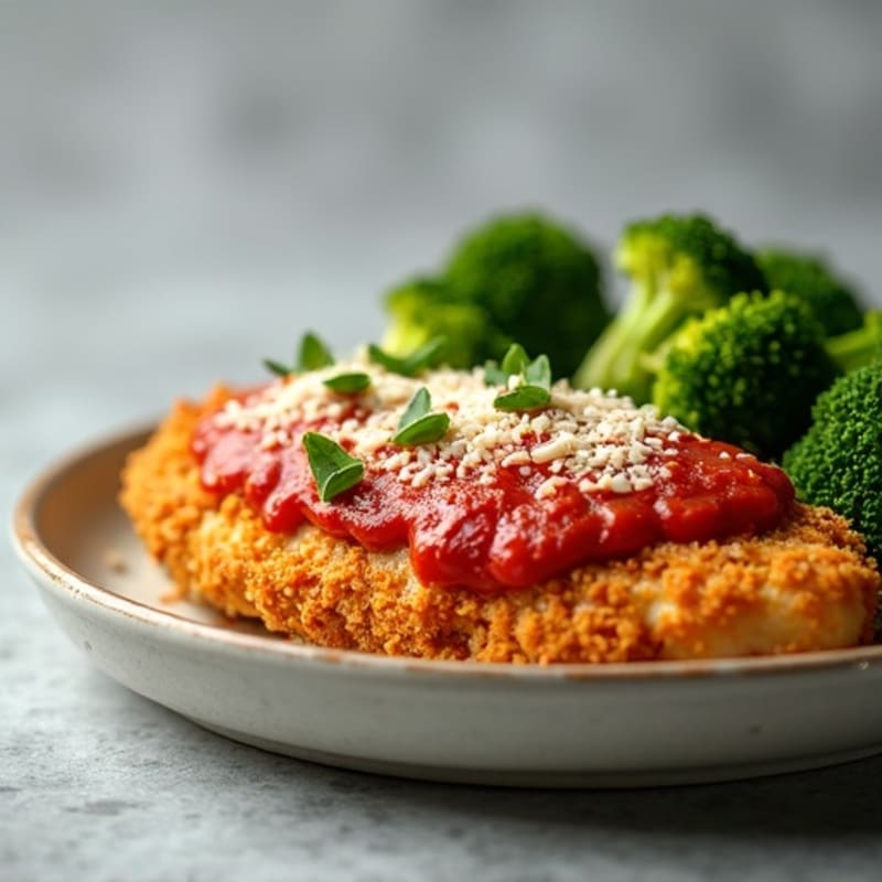 Healthy Crispy Chicken Parmesan with Roasted Broccoli