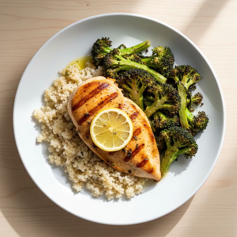 Grilled Chicken Breast with Roasted Broccoli and Quinoa