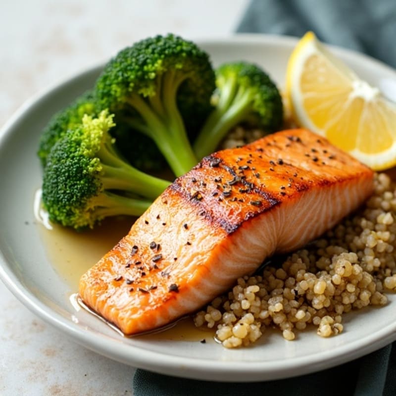 Seared Salmon with Roasted Broccoli and Quinoa