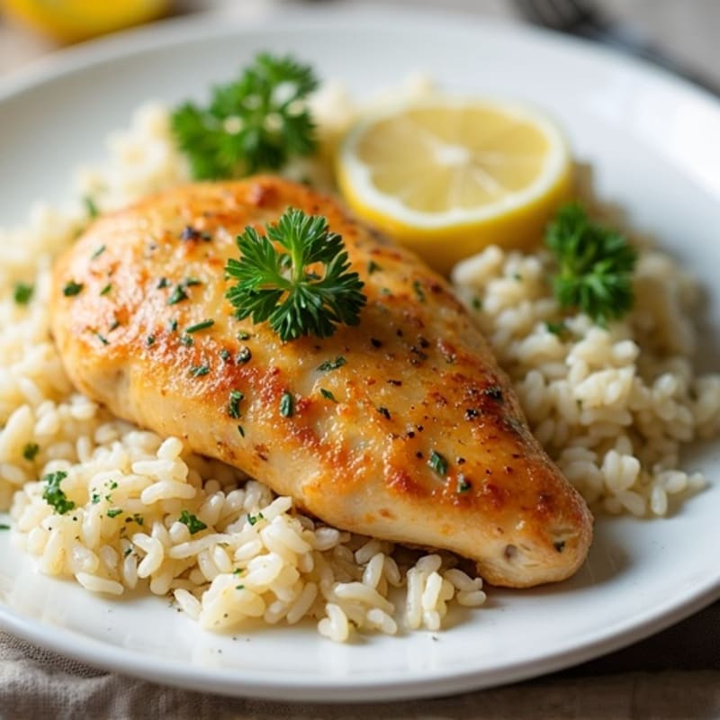 Baked Lemon Herb Chicken with Fluffy Rice Pilaf