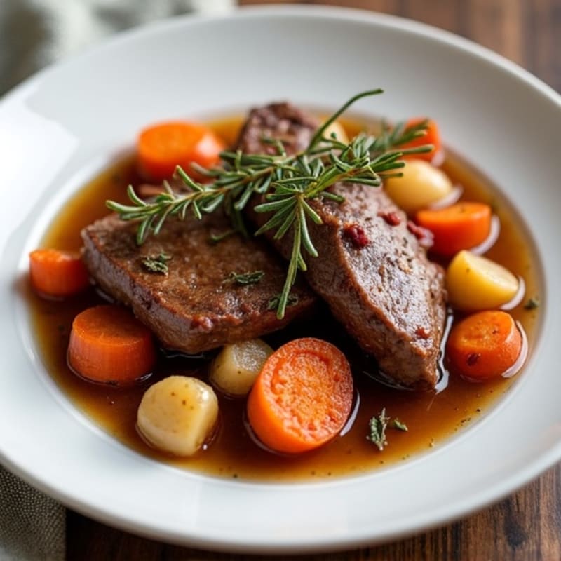 Tender Slow-Cooked Beef with Roasted Root Vegetables