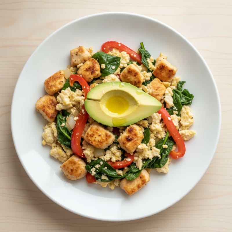 Egg White and Chicken Veggie Scramble