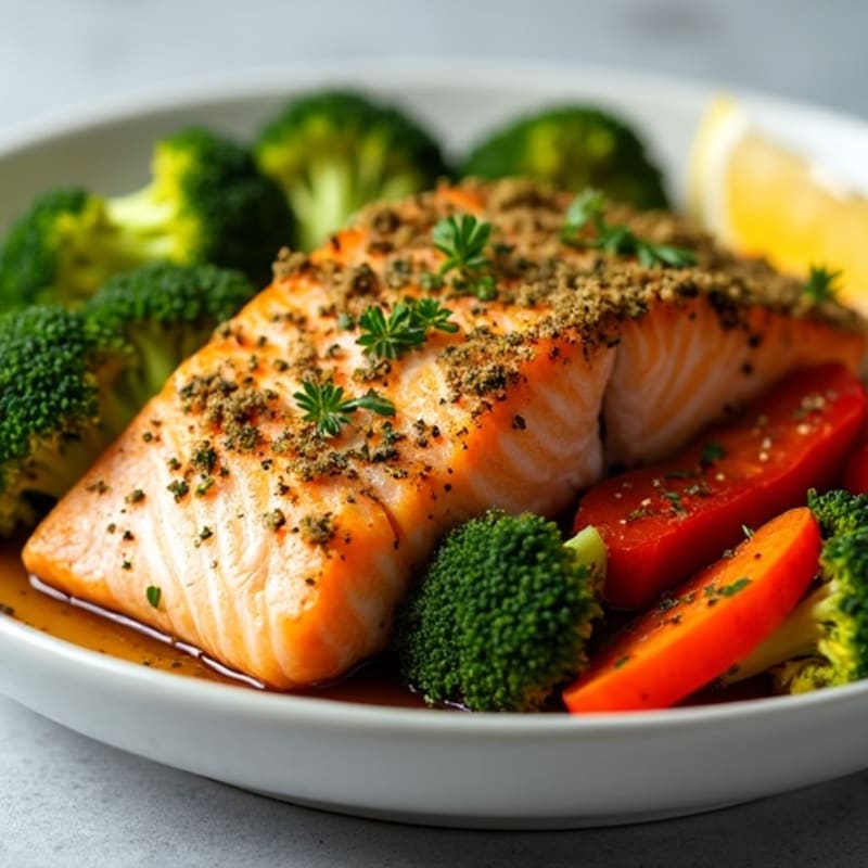 Herb-Crusted Baked Salmon with Roasted Vegetables