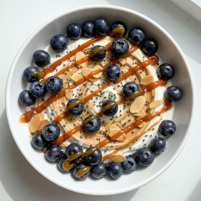 Salted Caramel Blueberry Almond Yogurt Bowl