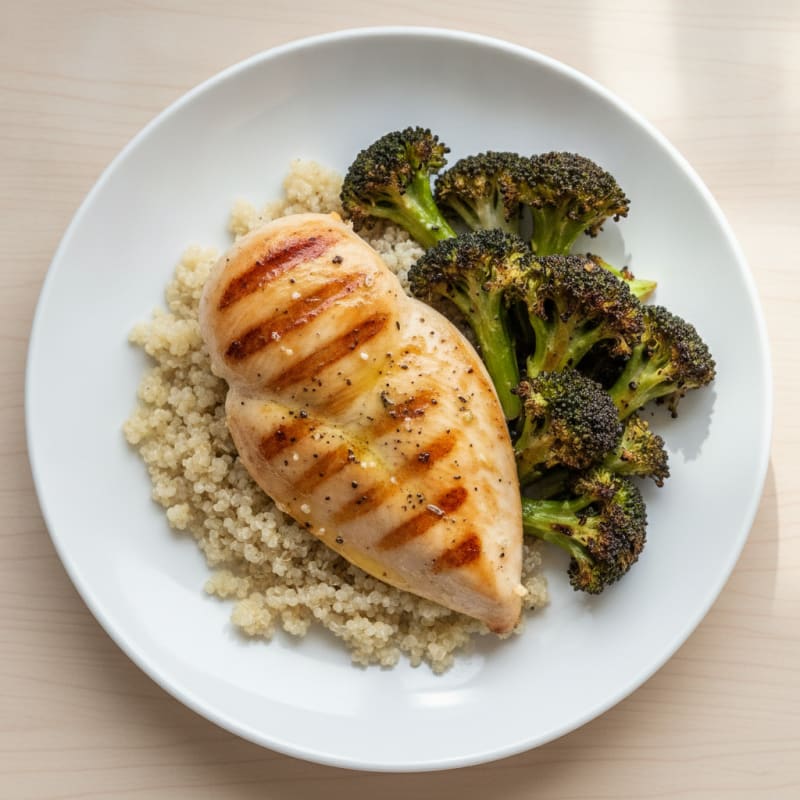 Grilled Chicken Breast with Quinoa and Roasted Broccoli