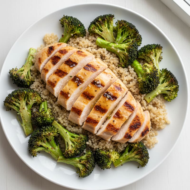 Grilled Chicken Breast with Quinoa and Roasted Broccoli