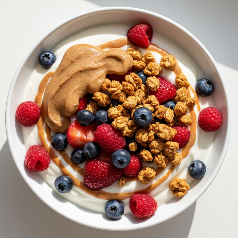 Creamy Greek Yogurt Bowl with Mixed Berries and Almond Butter