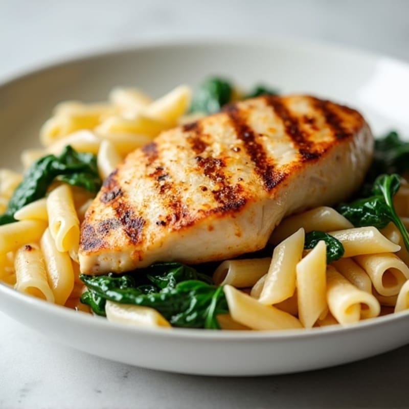 Chicken with Lighter Creamy Garlic Parmesan Pasta