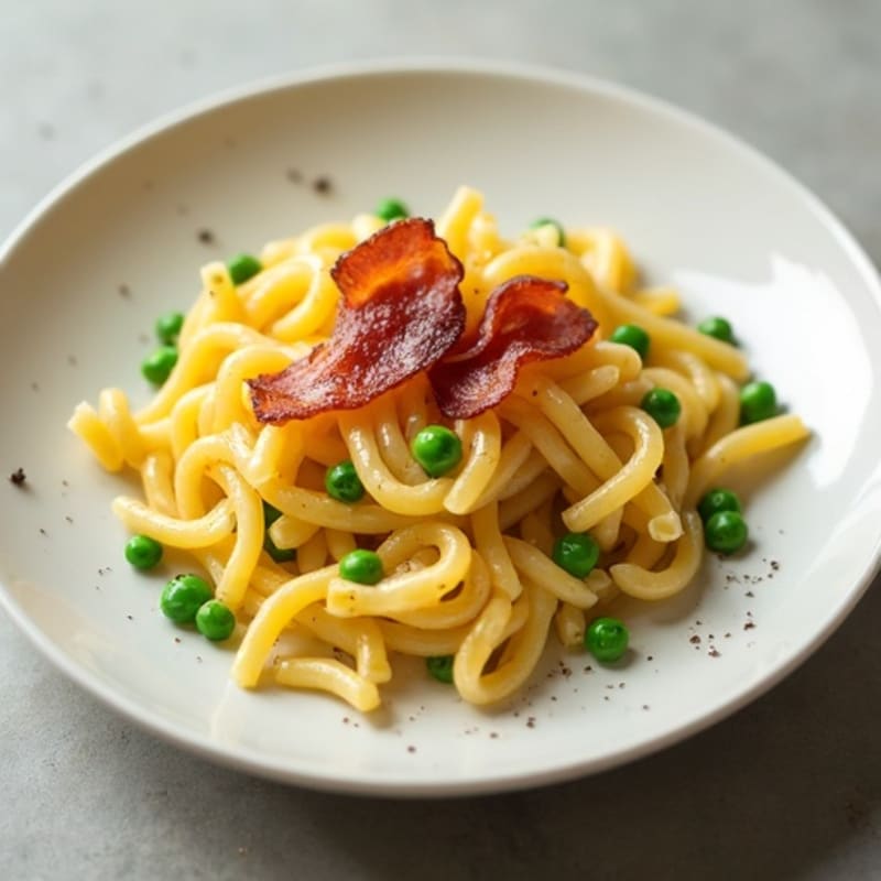 Creamy Egg Yolk Pasta with Lean Bacon and Peas