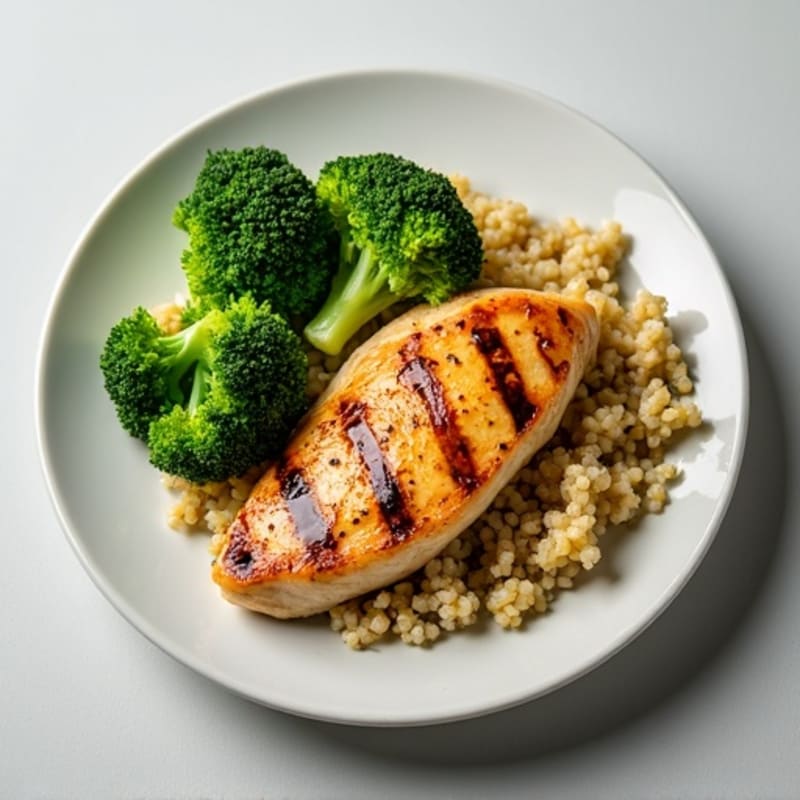 Grilled Chicken Breast with Steamed Broccoli and Quinoa