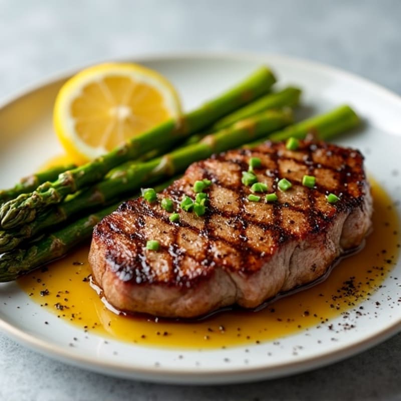 Citrus-Garlic Pan-Seared Steak with Crispy Roasted Asparagus