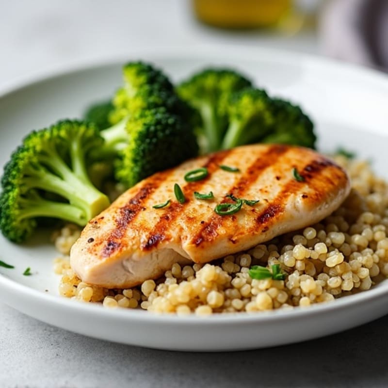 Grilled Chicken Breast with Quinoa and Roasted Broccoli