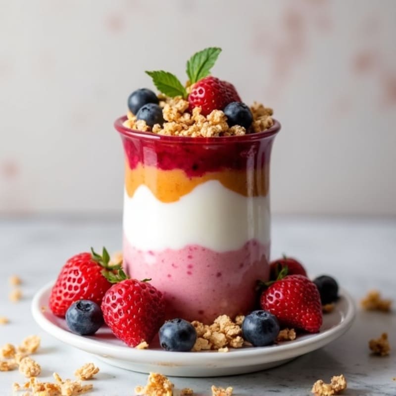 Greek Yogurt Protein Parfait with Mixed Berries and Almond Butter