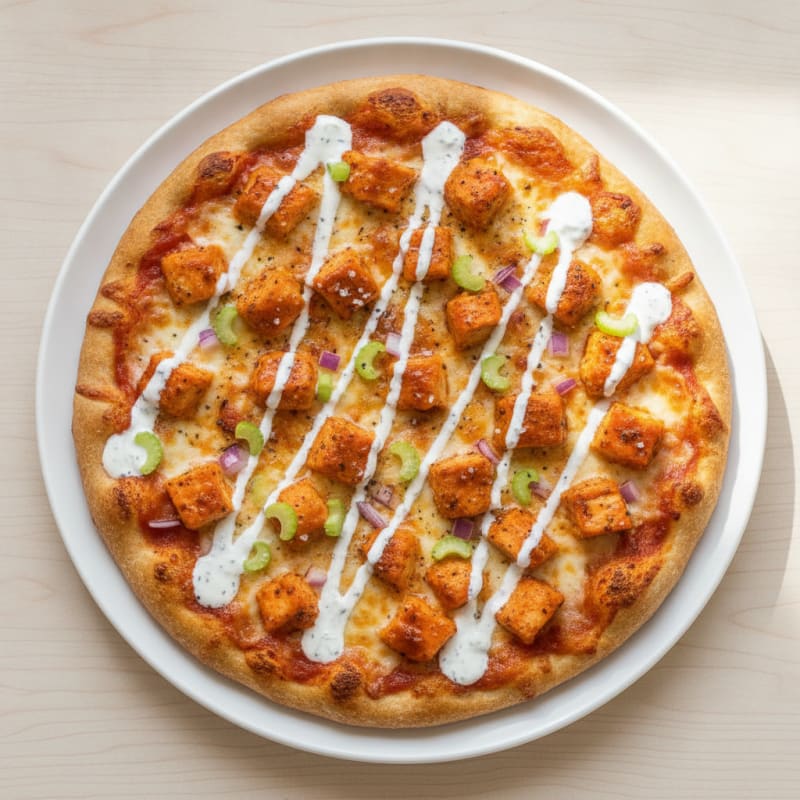 Buffalo Chicken Pizza with Ranch Drizzle