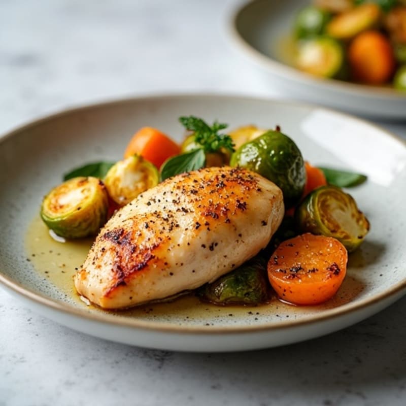 Crispy Roasted Brussels Sprouts with Chicken and Sweet Potatoes