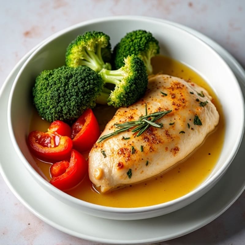 Tender Lemon-Herb Roasted Chicken with Roasted Broccoli and Bell Peppers