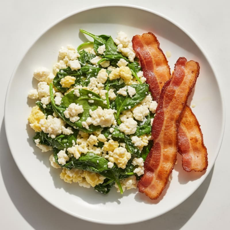 Cottage Cheese Scramble with Spinach and Turkey Bacon