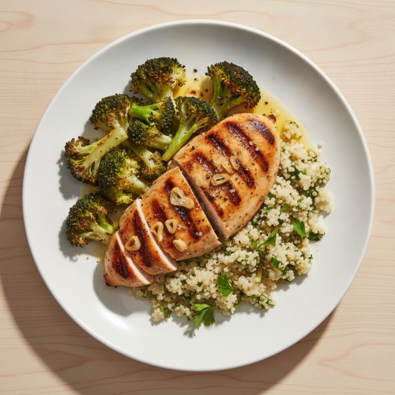 Grilled Chicken Breast with Quinoa and Roasted Broccoli