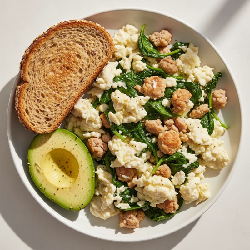 Egg White and Turkey Sausage Scramble with Spinach