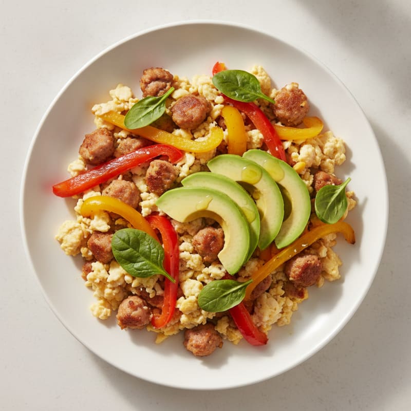 Scrambled Egg Whites with Chicken Sausage and Roasted Peppers