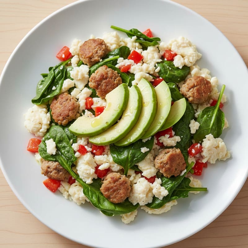 Egg White Scramble with Turkey Sausage and Spinach