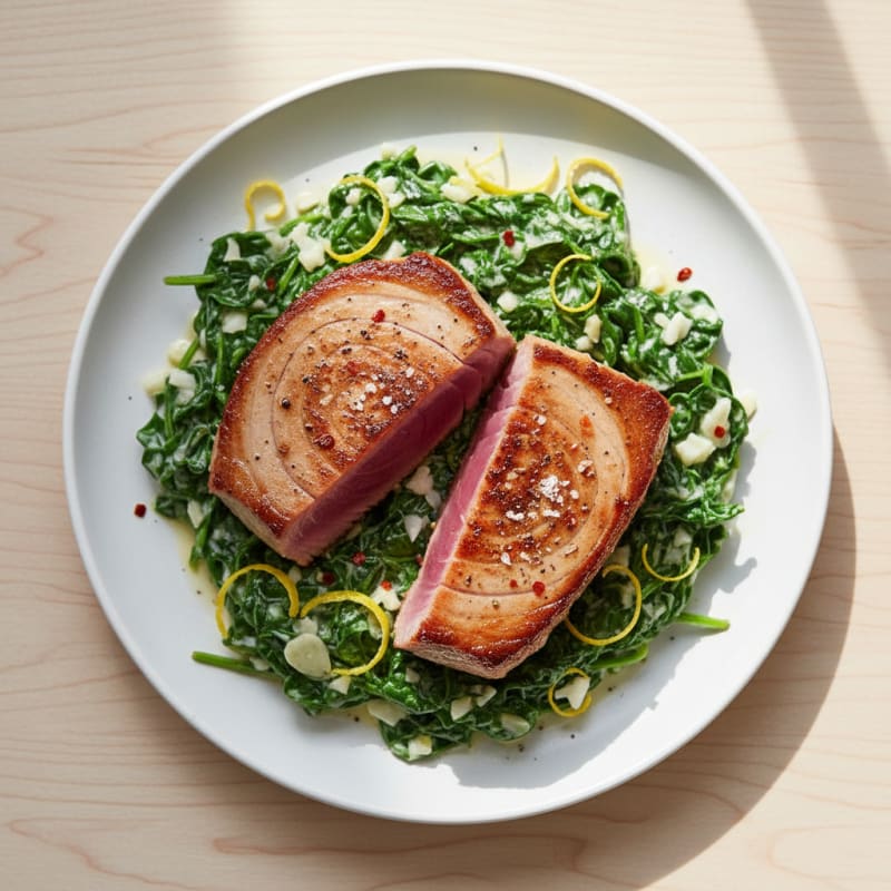 Zesty Pan-Seared Tuna with Creamy Spinach