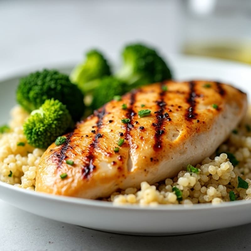 Grilled Chicken Breast with Quinoa and Roasted Broccoli