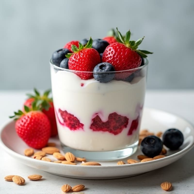 Greek Yogurt Protein Parfait with Mixed Berries and Almonds