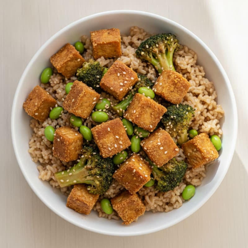 Crispy Tempeh Stir-Fry with Broccoli and Edamame